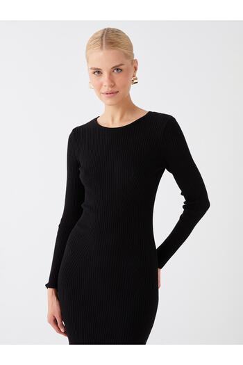 LC Waikiki Crew Neck Self-Patterned Long Sleeve Women's Knitwear Dress