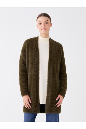 LC Waikiki Shawl Collar Plain Long Sleeve Women's Plush Cardigan