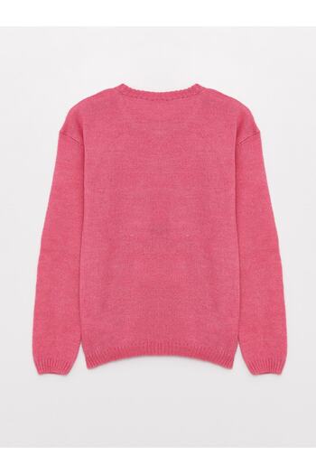 LC Waikiki Gemusterter, langärmliger Strickpullover für Mädchen mit Rundhalsausschnitt
