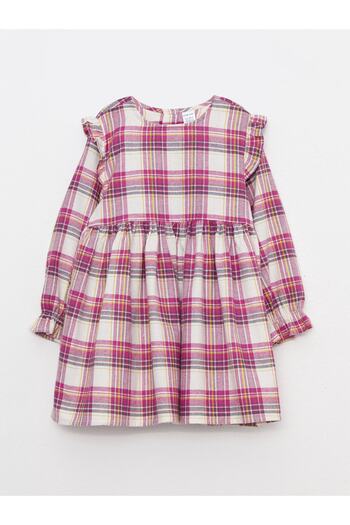 LC Waikiki Crew Neck Long Sleeve Plaid Patterned Cotton Baby Girl Dress