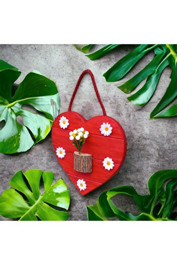 Bahat Wooden Pine Tree Heart Daisy Wall Flower Pot Door Ornament Artificial Flower