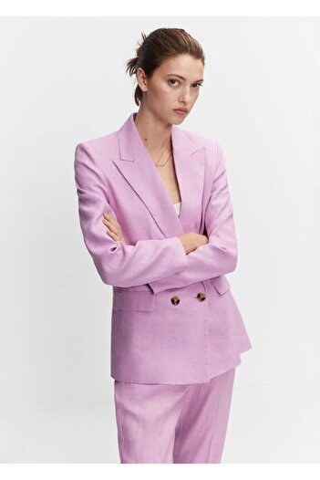 MANGO Woman Μπουφάν Blazer από 100% λινό ύφασμα