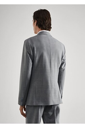 MANGO Man Slim Fit Yün Kareli Amerikan Blazer