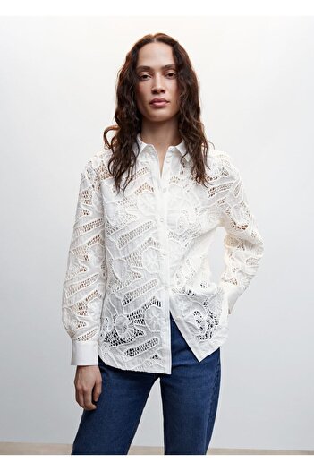 MANGO Woman Cămașă oversize din guipur