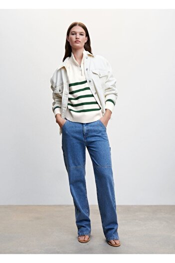 MANGO Woman Zippered Striped Sweater