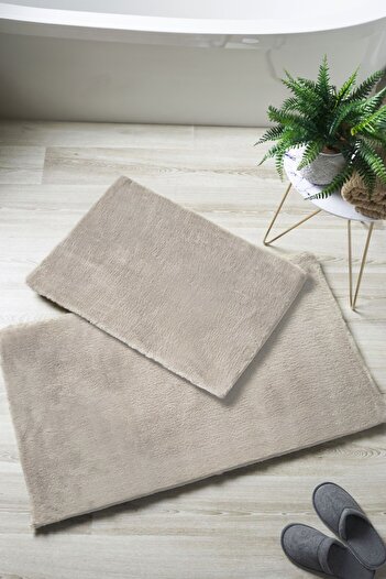 Decomia Home Mink Beige Αντιολισθητικό βαμβακερό βελούδινο στρώμα διπλό χαλάκι μπάνιου Σετ καθίσματος τουαλέτας χαλί μπάνιου (40x60+60x90)