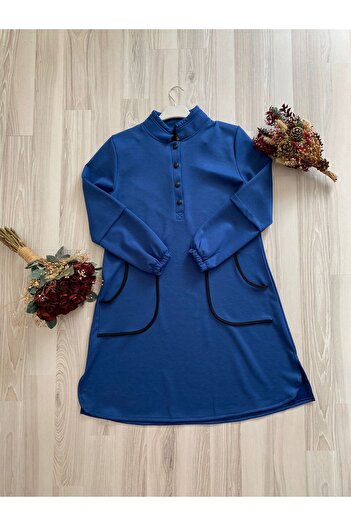 sinankardeşler Women's Stand Collar Thick Sports Tunic with Elastic Sleeves and Pockets