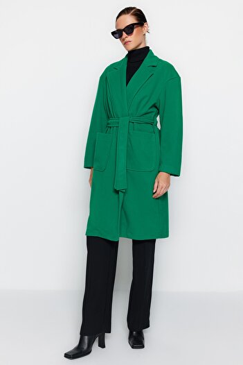 Trendyol Collection Belted Dark Green Regular Coat - Pocket Detailed TWOAW24KB00086