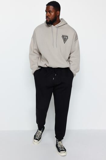 Trendyol Collection Black Plus Size Regular/Normal Cut Rubber Leg Jogger Fleece Sweatpants Tmnaw24Aj00002