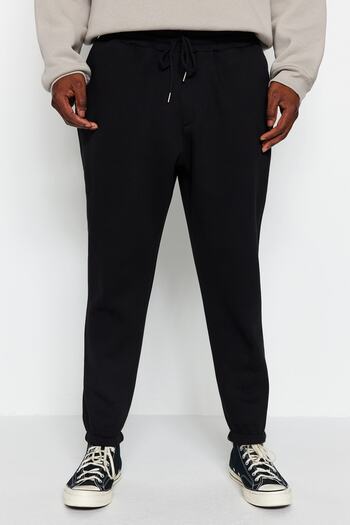 Trendyol Collection Black Plus Size Regular/Normal Cut Rubber Leg Jogger Fleece Sweatpants Tmnaw24Aj00002
