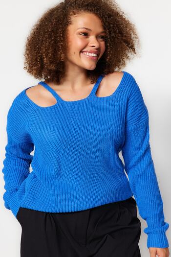Trendyol Curve Indigo Front Window/Cut Out Detailed Knitwear Sweater TBBAW24AN00034