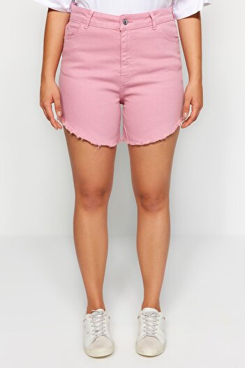 Trendyol Curve Pink Tasseled Flexible Skinny Denim Shorts & Bermuda TBBSS23CJ00016