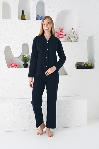 JENİKA RIBANA COMBED BUTTONED PAJAMAS SET WITH REPORT