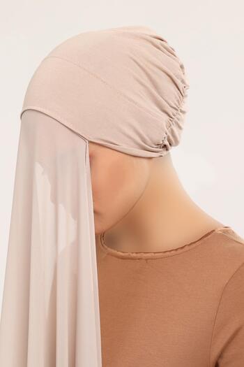 Altobeh Ready Practical Luxury Interlocking Elastic Boned Chiffon Shawl Sand Beige