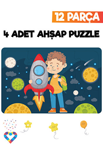 esatoys 12 Parçalı Montessori Ahşap Puzzle – 3-4 Yaş Eğitici Oyuncak