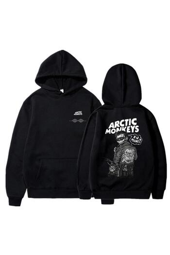 Touz Küt Küt Arctic Monkeys Світшот з принтом на спині, чорний, унісекс, оверсайз, з капюшоном