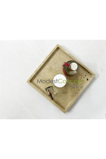 Modestmar Doğal Traverten Mermer Tepsi, Banyo Düzenleyici, Sunum Tabağı Kare Organizer