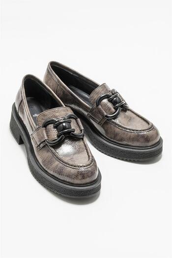 Elle Shoes Сиви дамски мокасини от кожа