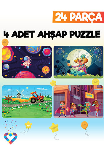 esatoys 24 Parçalı Montessori Ahşap Puzzle – 4-5 Yaş Eğitici Oyuncak