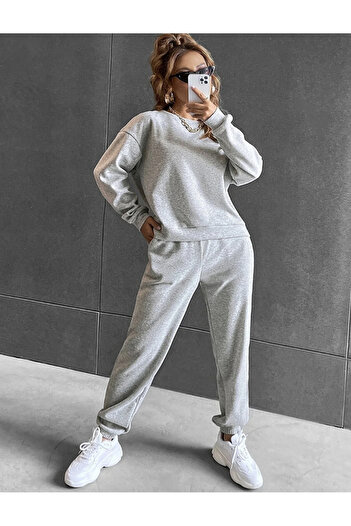 My Blog Γκρι φούτερ Oversize-Φόρμα Jogger