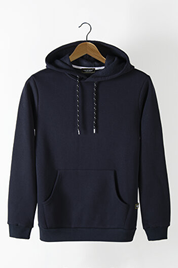 Terapi Men Erkek Lacivert Kapüşonlu Kanguru Cepli Basic Sweatshirt