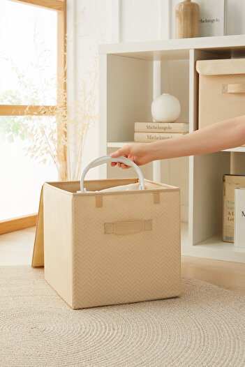 Ocean Home Textile Beige Lidded In-Cabinet Laundry Toy Organizer Folding Storage Box 30x30x30