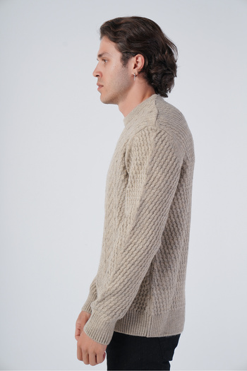 Trist Star Mink Men's Execution Hair Braided Crew Neck Knitwear Wool Sweater