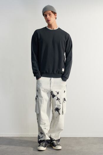 Trendyol Collection Premium Anthracite 100% Cotton Oversize/Wide Cut Vintage Sweatshirt Tmnaw24Sw00021