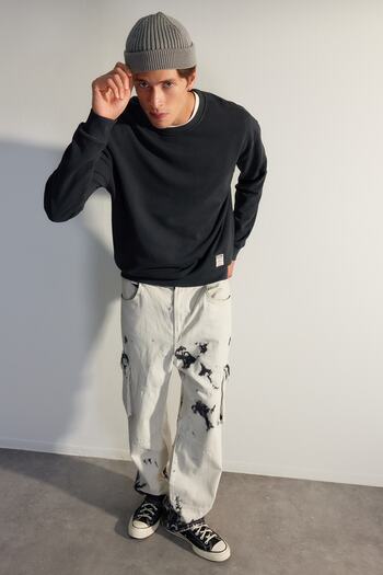 Trendyol Collection Premium Anthracite 100% Cotton Oversize/Wide Cut Vintage Sweatshirt Tmnaw24Sw00021