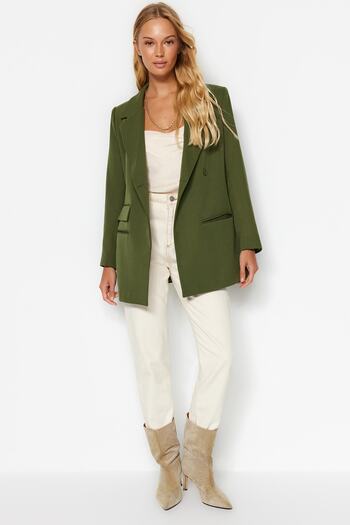Trendyol Collection Khaki Oversize Lined Woven Blazer Jacket TWOAW24BC00070