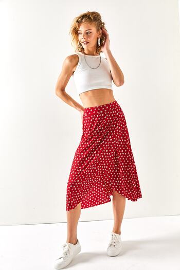 Olalook Women's Red Tiny Floral Wrap Skirt ETK-19000154