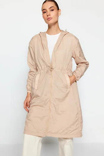 Trendyol Collection Beige Oversize Hooded Water Repellent Raincoat TWOAW24MO00280