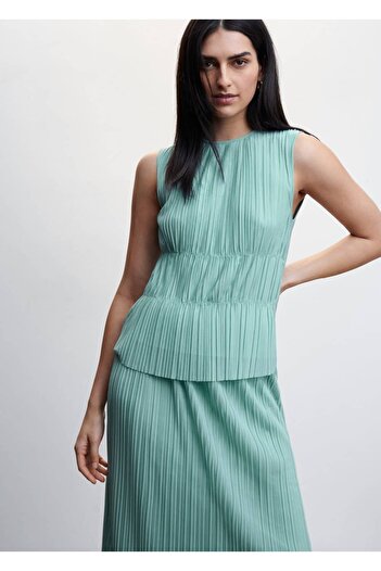 MANGO Woman Sleeveless Pleated Blouse