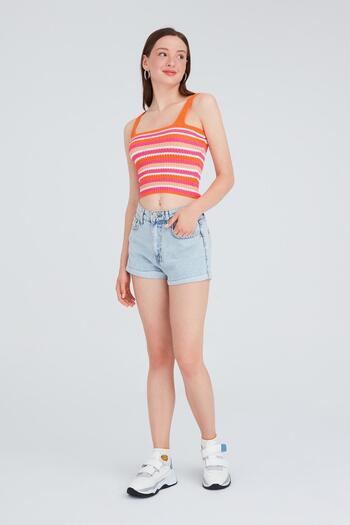 Ecrou Women's Snow Wash Leg Folded Mini Size Denim Shorts