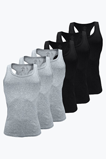 Malabadi Men's Black Gray 6 Pack 100% Cotton Rib Sports Undershirt 6M039-E