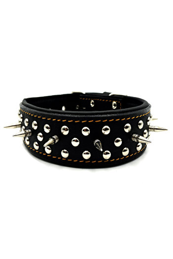 Tasma Market Black Soft Textured Leather Gladiator Dog Collar