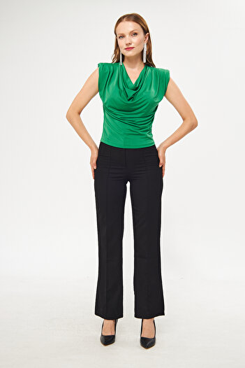 vuvutasarım Women's Flexible Sandy Fabric Shoulders Padded Collar Green Blouse 1009