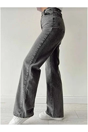 geenz manifacture Santaclara 90's Snow Wash Snow Grey Lycra Σούπερ ψηλή μέση με φαρδύ πόδι τζιν Palazzo παντελόνι