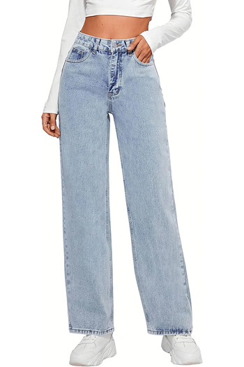 Livik Pantaloni largi din lycra cu talie înaltă din jeans (talie înaltă)