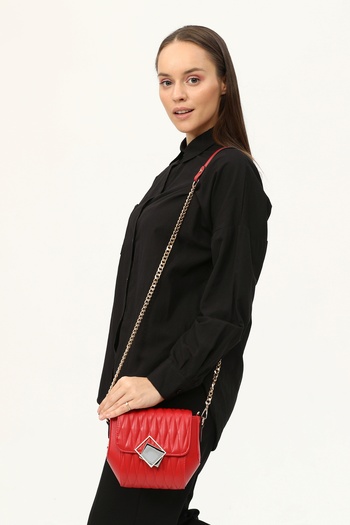 Morpelikan Women's Red Gold Chain Strap Cross Shoulder Bag