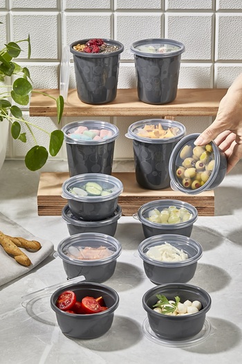 Pazarika 12 Pieces Anthracite Set Round Food Vs Storage Container with Leak Proof Airtight Lid 4x500 Ml 8x250 Ml