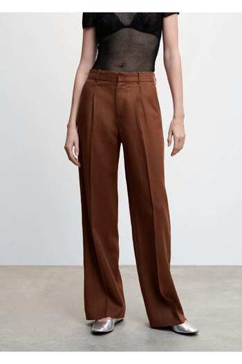 MANGO Woman Straight Cut Linen Trousers