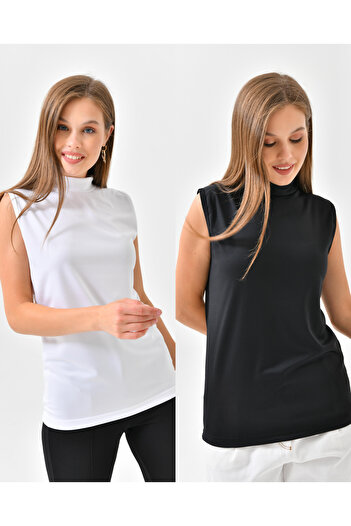 mirach Set 2 piese pentru atlet Bluză fără mâneci cu guler în picioare Tricou alb-negru Bluză cu mânecă zero pentru atlet