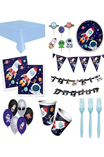 FOKUL Space Cosmic Galaxy Birthday Party Supplies Set Concept for 16 People