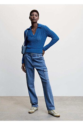 MANGO Woman Openwork Knit Polo Collar Sweater
