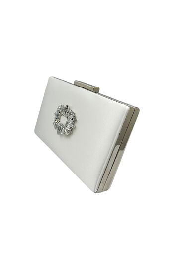 Biçanta Mother of Pearl Ecru Color Satin Silver Case Silver Stone Evening Bag Evening Bag Wedding Engagement Portfolio