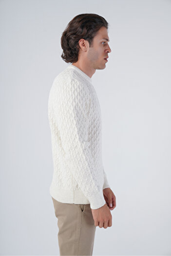 Trist Star Bone Men's Running Angora Cotton Crew Neck Knitwear Wool Sweater