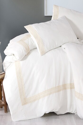 vivamaison Lacy Full Organic White 100% Cotton Single Duvet Cover and Pillow Set 160x220 Cm