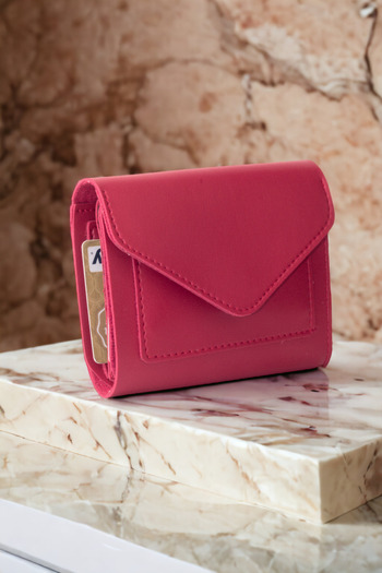dericom Women's Soft Leather Stylish Red Wallet Card Holder Accessory with Snap Fasteners and Zipper