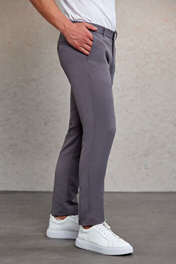 Hatemoğlu Gray Slim Fit Patterned Side Pocket Canvas Pants
